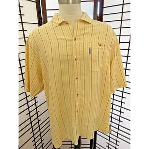 Columbia Yellow Striped Men's Button Down Short Sleeve Casual Shirt XL